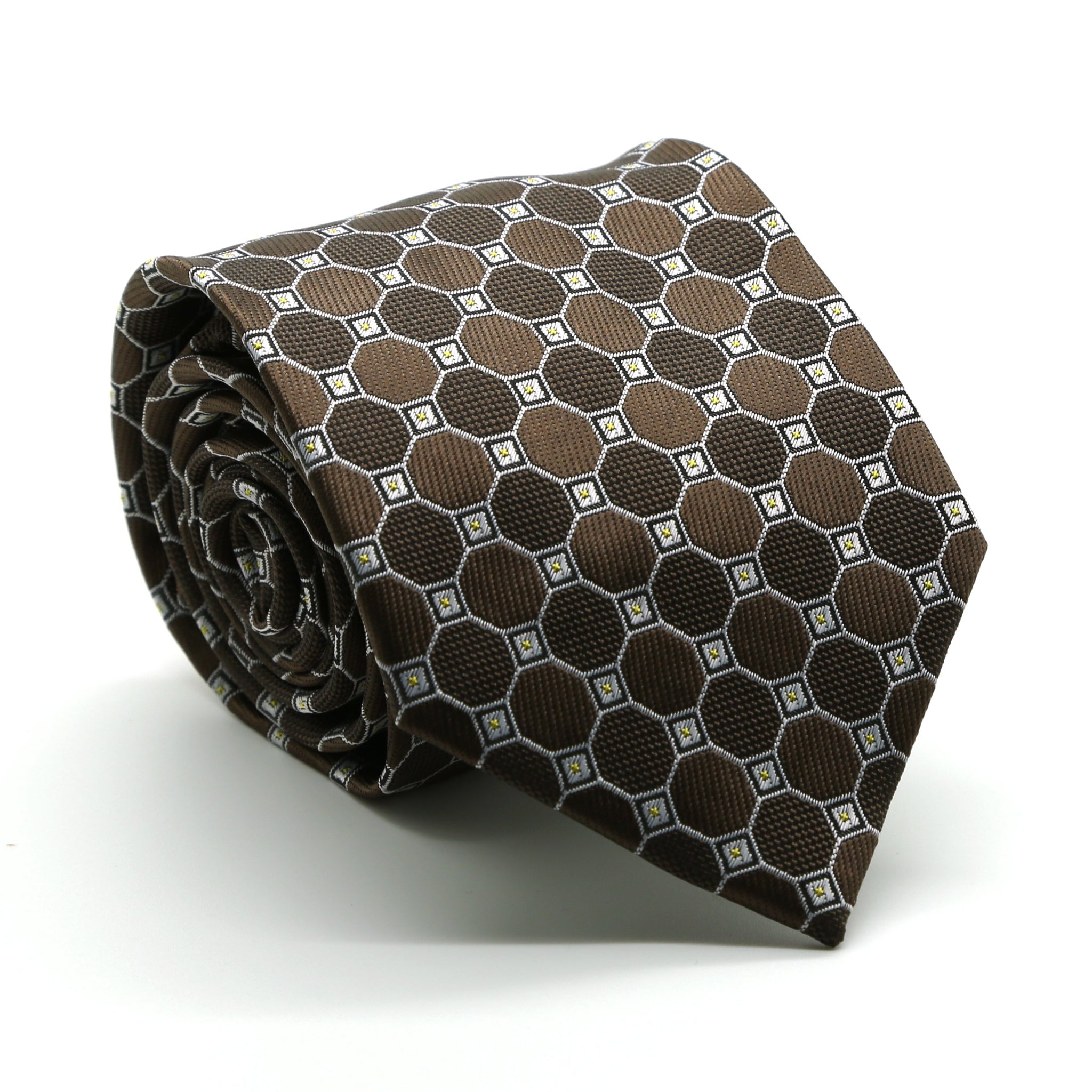 Mens Dads Classic Brown Geometric Pattern Business Casual Necktie & Hanky Set W-5