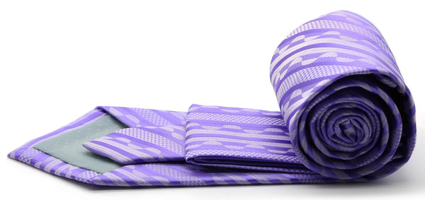 Mens Dads Classic Purple Striped Pattern Business Casual Necktie & Hanky Set X-10