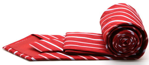 Mens Dads Classic Red Striped Pattern Business Casual Necktie & Hanky Set X-7