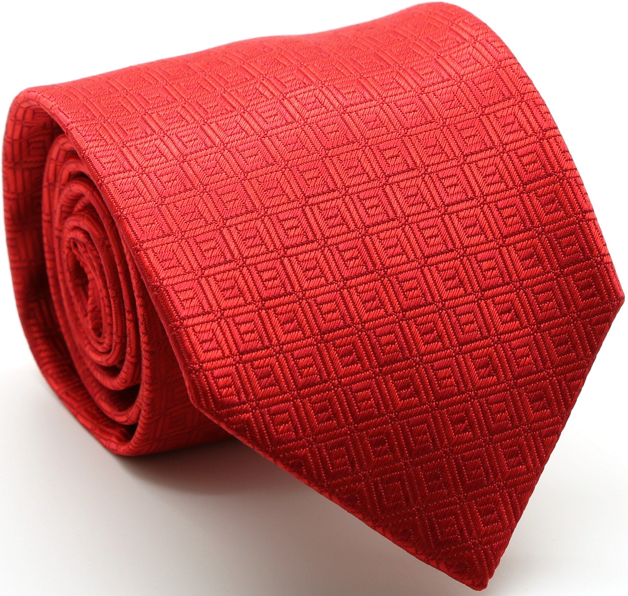 Mens Dads Classic Red Geometric Pattern Business Casual Necktie & Hanky Set Y-11