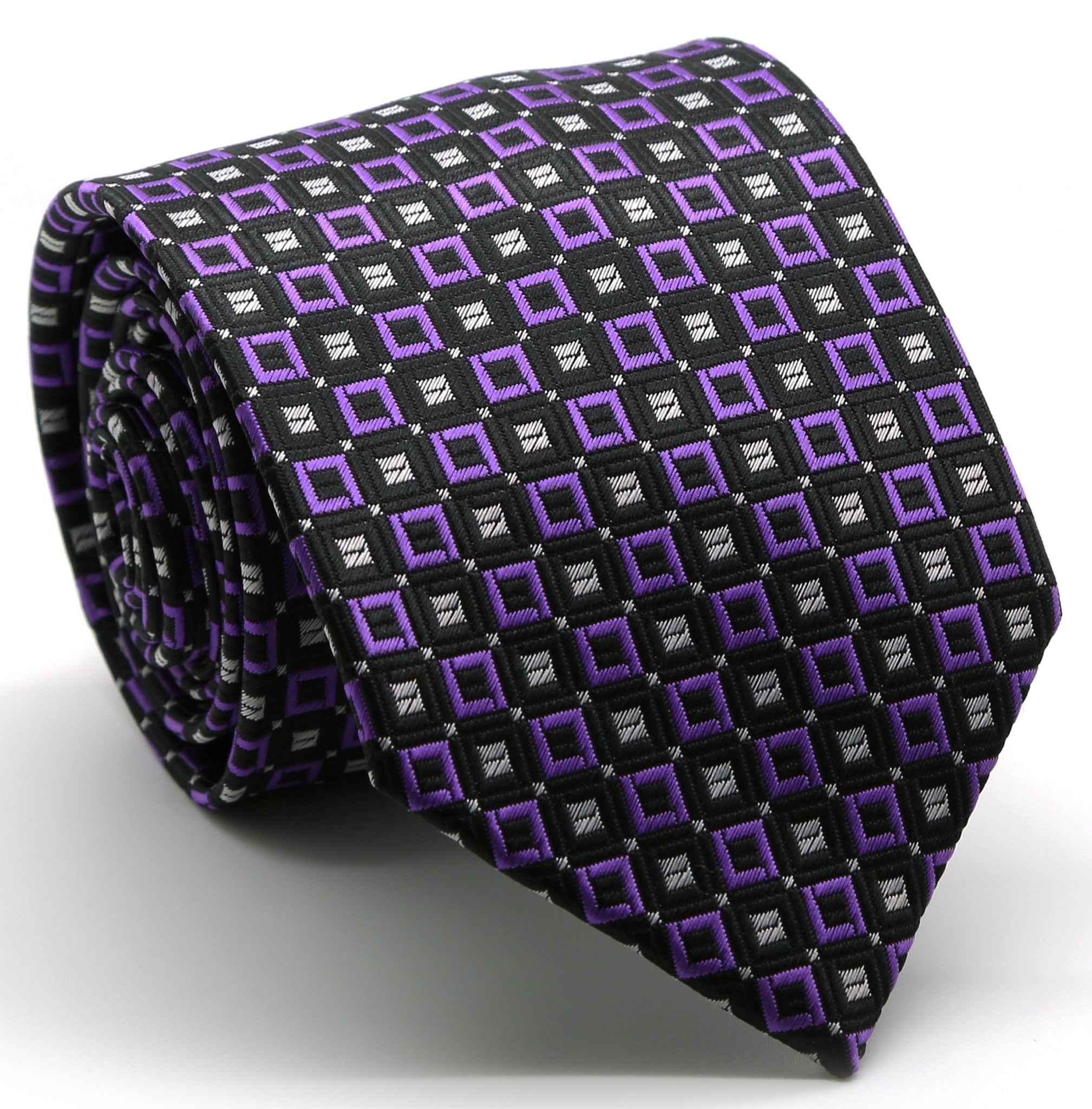 Mens Dads Classic Purple Geometric Pattern Business Casual Necktie & Hanky Set Y-7