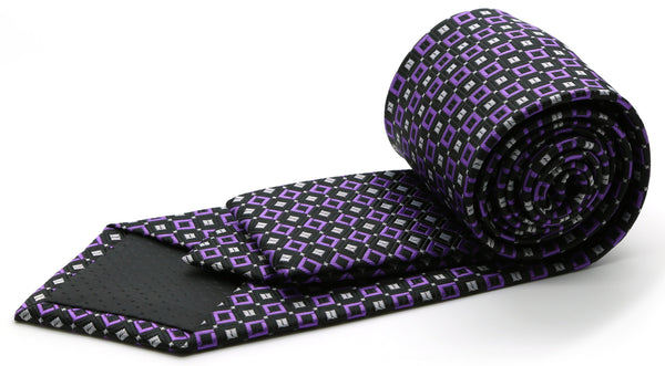 Mens Dads Classic Purple Geometric Pattern Business Casual Necktie & Hanky Set Y-7