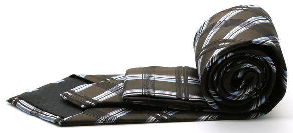 Mens Dads Classic Brown Stripe Pattern Business Casual Necktie & Hanky Set Z-2