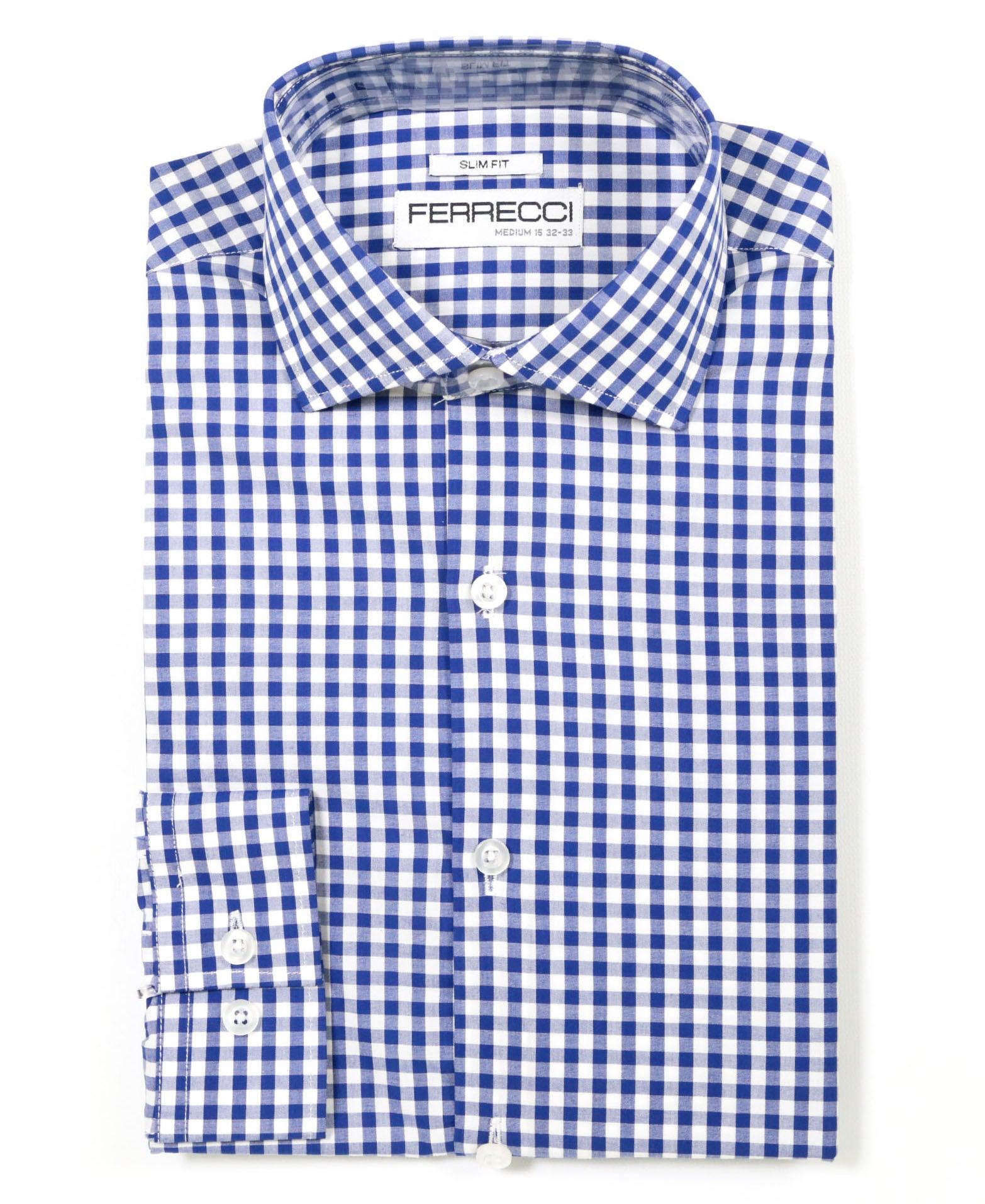 Blue Gingham Check Dress Shirt - Slim Fit - Ferrecci USA 