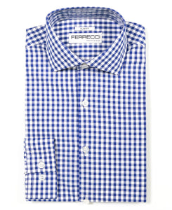 Blue Gingham Check Dress Shirt - Slim Fit - Ferrecci USA 