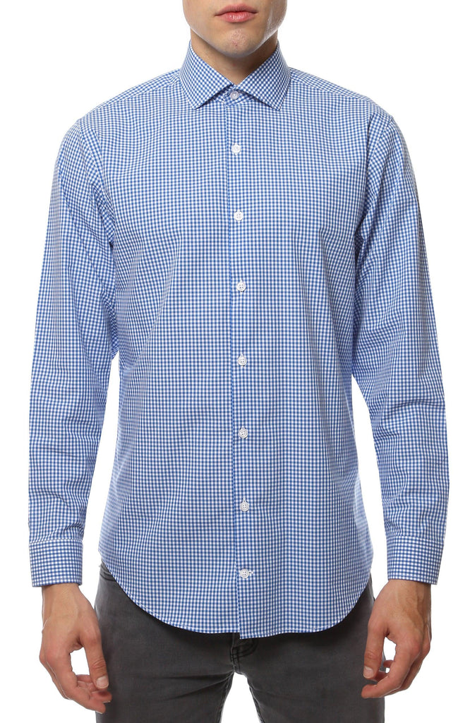 Men Dress Shirts Blue Gingham Check Dress Shirt - Slim Fit By Day Fashion Men Dress Shirts Blue Gingham Check Dress Shirt - Slim Fit By Day Fashion