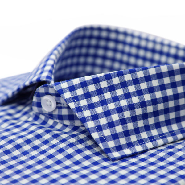 Blue Gingham Check Dress Shirt - Slim Fit - Ferrecci USA 