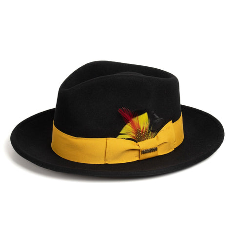 Men Crushable Fedora Hat black gold