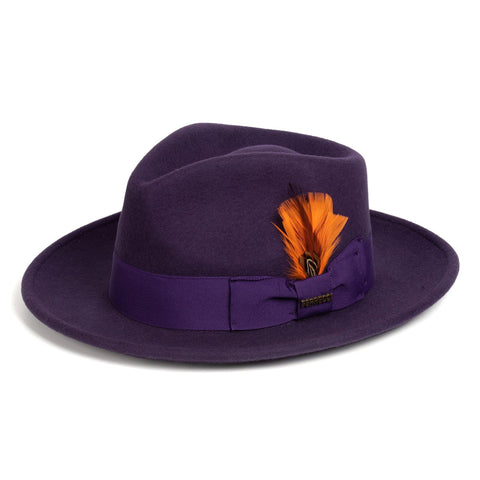 Men Crushable Wool Fedora Hat Purple