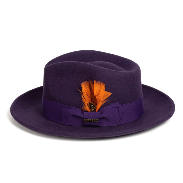 Men Crushable Wool Fedora Hat Purple