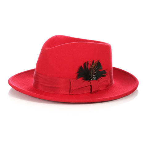 Men Crushable Fedora Hat Red