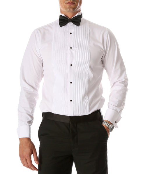 Ferrecci Men's Max White Slim Fit Wing Tip Collar Pleated Tuxedo Shirt - Ferrecci USA 