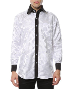 Ferrecci Men's Satine Hi-1003 White Black Flower Button Down Dress Shirt - Ferrecci USA 