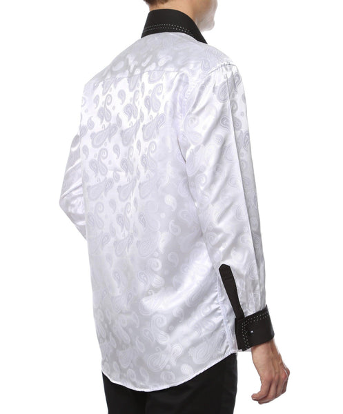 Ferrecci Men's Satine Hi-1003 White Black Flower Button Down Dress Shirt - Ferrecci USA 