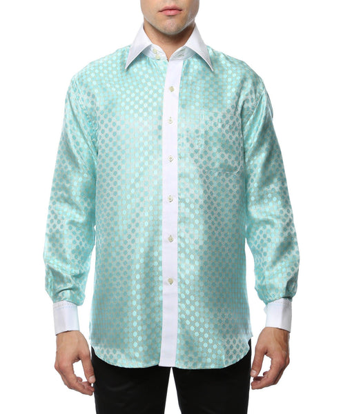 Ferrecci Men's Satine Hi-1004 Turquoise Circle Pattern Button Down Dress Shirt - Ferrecci USA 