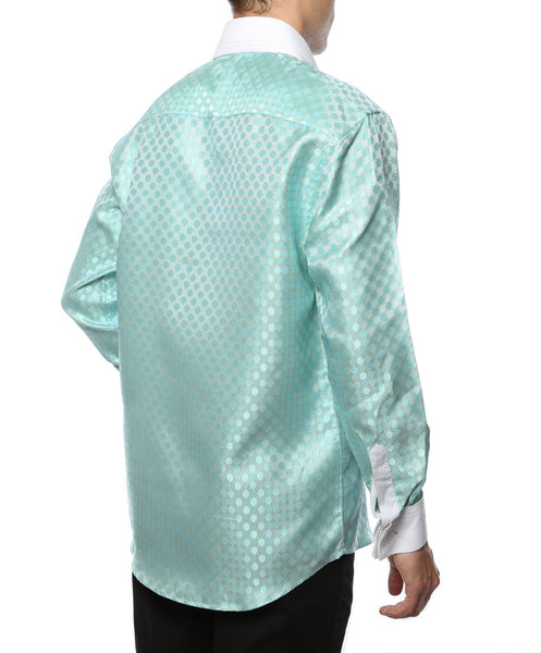 Ferrecci Men's Satine Hi-1004 Turquoise Circle Pattern Button Down Dress Shirt - Ferrecci USA 