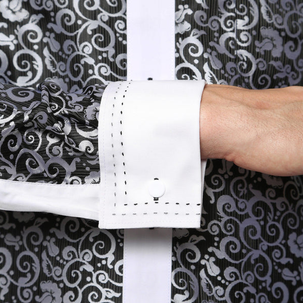 Ferrecci Men's Satine Hi-1006 Black & White Pattern Button Down Dress Shirt - Ferrecci USA 
