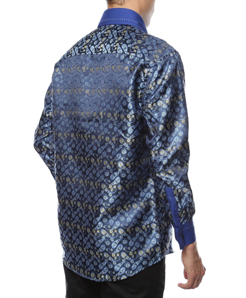 Ferrecci Men's Satine Hi-1009 Blue Flower Button Down Dress Shirt - Ferrecci USA 