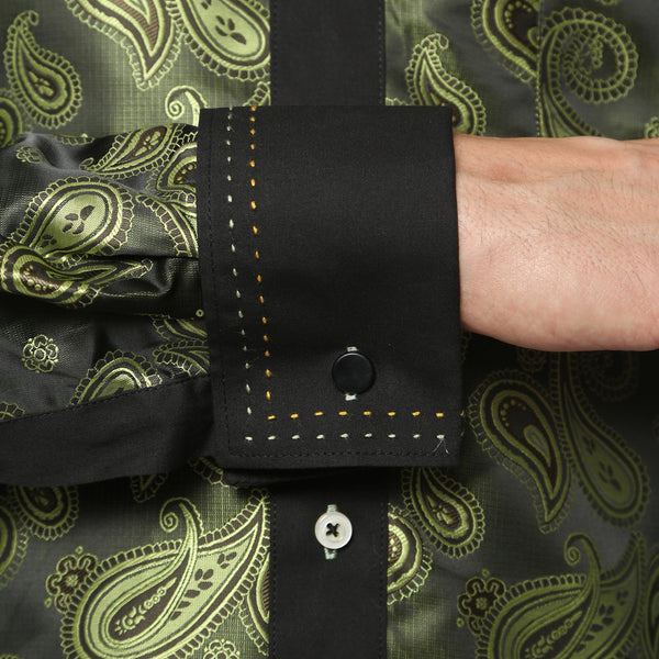 Ferrecci Men's Satine Hi-1010 Green Paisley Button Down Dress Shirt - Ferrecci USA 