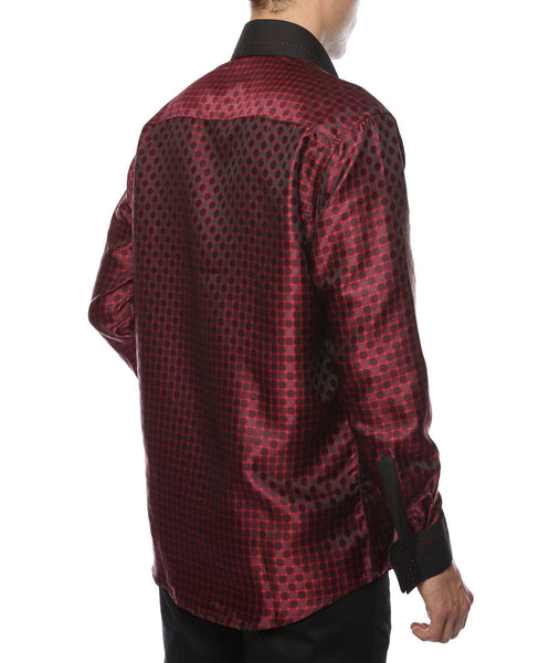 Ferrecci Men's Satine Hi-1023 Burgundy Red and Black Circle Pattern Button Down Dress Shirt - Ferrecci USA 