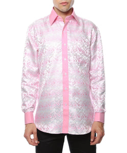 Ferrecci Men's Satine Hi-1031 Pink Flower Pattern Button Down Dress Shirt - Ferrecci USA 