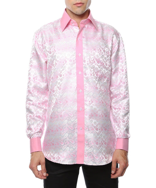 Ferrecci Men's Satine Hi-1031 Pink Flower Pattern Button Down Dress Shirt - Ferrecci USA 