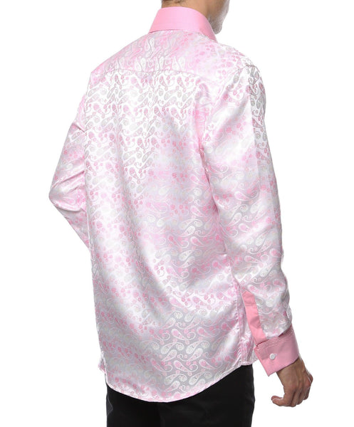 Ferrecci Men's Satine Hi-1031 Pink Flower Pattern Button Down Dress Shirt - Ferrecci USA 