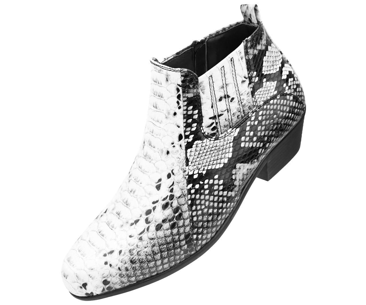 Men Dress Mid Boot-Snake-White Black