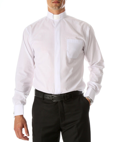 White Clergy Deacon Bishop Priest Mandarin Collar Dress Shirt - Ferrecci USA 